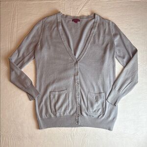 Merona Women's Light Gray V-neck Long Sleeve Button Down Cardigan Sweater Size L